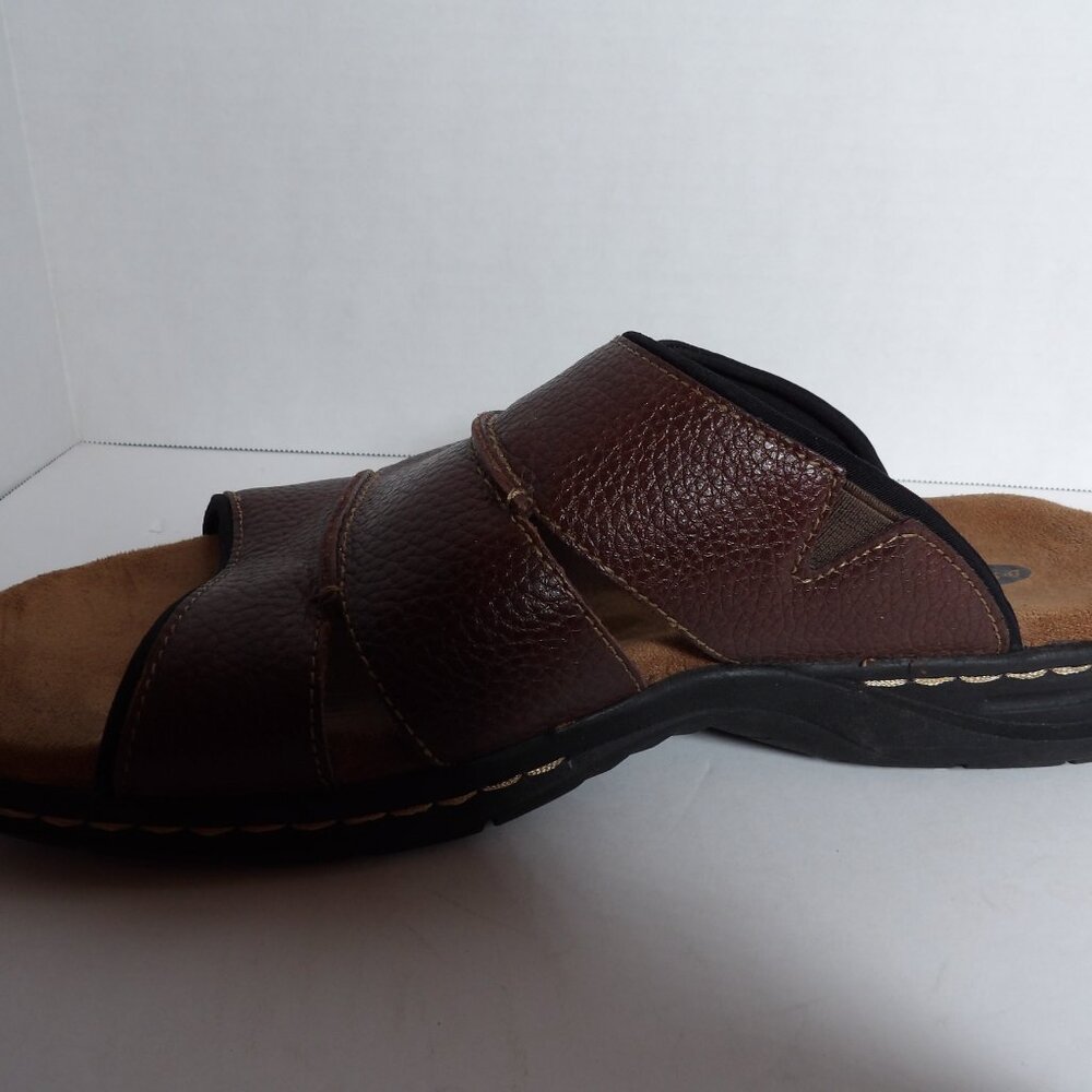 Mens Dr. Scholls Memory Foam Cool Fit Brown Leather Sandals 11 Slides - Picture 3 of 6